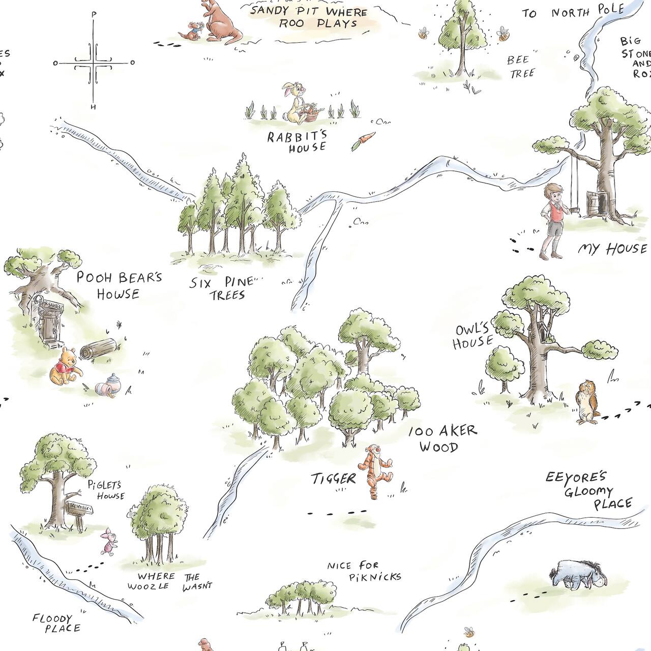 RoomMates Winnie The Pooh 100 Acre Wood Map Peel & Stick Wallpaper